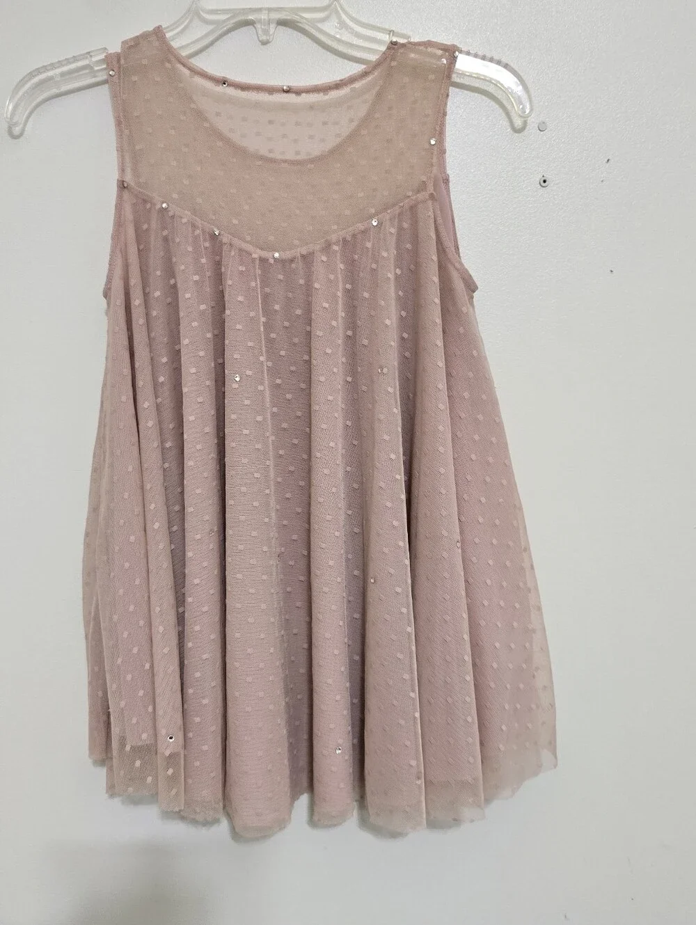 WEISSMAN girls size Large Sleeveless Sequin Mesh Tulle Babydoll Dance Dress Pink